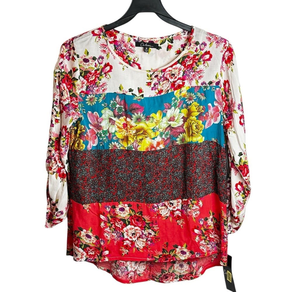 NWT Calessa mixed print cottagecore Colorful Floral Women's Top size M